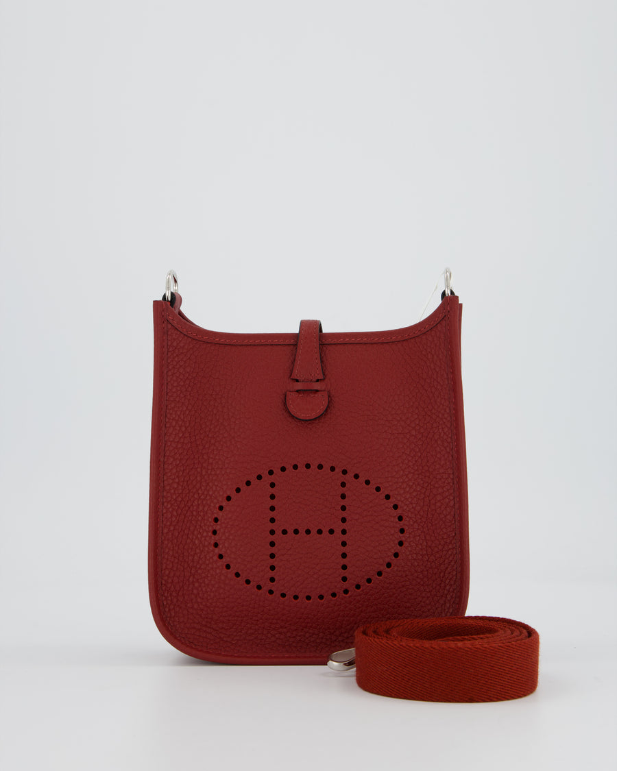 Hermès Mini Evelyne Bag in Rouge H Clemence Leather with Palladium Hardware