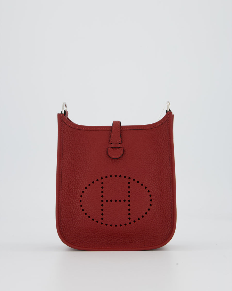 Hermès Mini Evelyne Bag in Rouge H Clemence Leather with Palladium Hardware