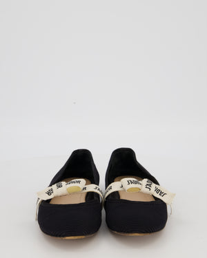 Christian Dior Black J'Adior Ballet Flats Shoes in Canvas With Ribbon Bow Detail Size EU 38.5