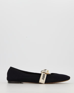 Christian Dior Black J'Adior Ballet Flats Shoes in Canvas With Ribbon Bow Detail Size EU 38.5