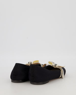 Christian Dior Black J'Adior Ballet Flats Shoes in Canvas With Ribbon Bow Detail Size EU 38.5