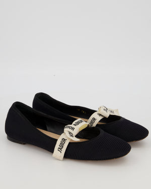 Christian Dior Black J'Adior Ballet Flats Shoes in Canvas With Ribbon Bow Detail Size EU 38.5