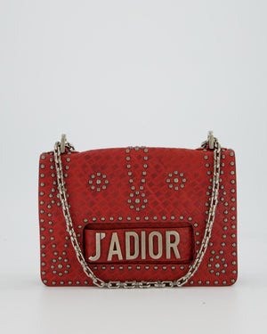 Christian Dior J'adior Red Studded Flap Bag in Calfskin Leather With Silver Hardware