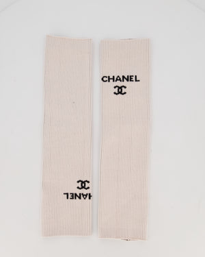 Chanel Cream Ribbed Knit Leg Warmers With Black CC Logo One Size