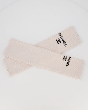 Chanel Cream Ribbed Knit Leg Warmers With Black CC Logo One Size