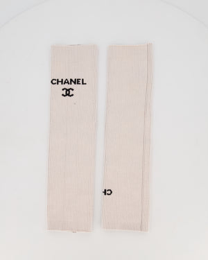 Chanel Cream Ribbed Knit Leg Warmers With Black CC Logo One Size