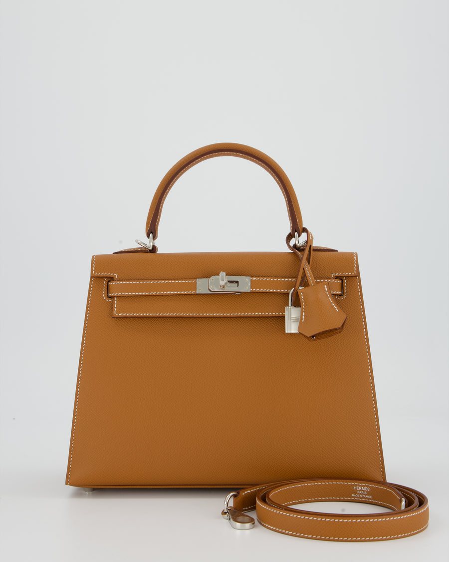 Hermès Kelly 25 Sellier Bag in Gold Epsom Leather with Palladium Hardware