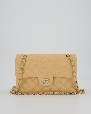 Chanel Beige Classic Medium Double Flap Bag in Lambskin Leather with Champagne Gold Hardware