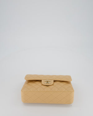 Chanel Beige Classic Medium Double Flap Bag in Lambskin Leather with Champagne Gold Hardware