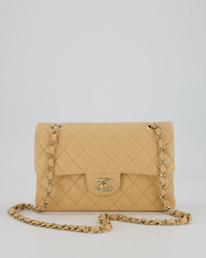 Chanel Beige Classic Medium Double Flap Bag in Lambskin Leather with Champagne Gold Hardware