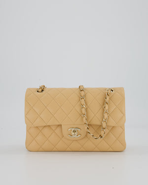 Chanel Beige Classic Medium Double Flap Bag in Lambskin Leather with Champagne Gold Hardware