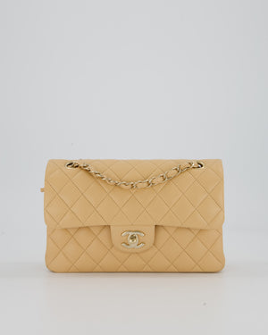 Chanel Beige Classic Medium Double Flap Bag in Lambskin Leather with Champagne Gold Hardware