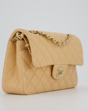 Chanel Beige Classic Medium Double Flap Bag in Lambskin Leather with Champagne Gold Hardware