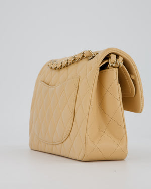 Chanel Beige Classic Medium Double Flap Bag in Lambskin Leather with Champagne Gold Hardware