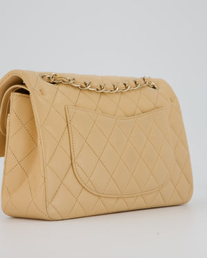 Chanel Beige Classic Medium Double Flap Bag in Lambskin Leather with Champagne Gold Hardware