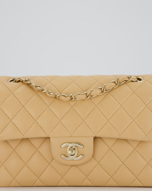 Chanel Beige Classic Medium Double Flap Bag in Lambskin Leather with Champagne Gold Hardware