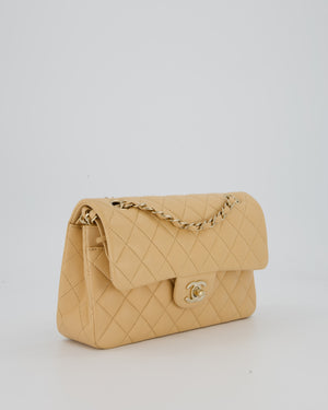 Chanel Beige Classic Medium Double Flap Bag in Lambskin Leather with Champagne Gold Hardware
