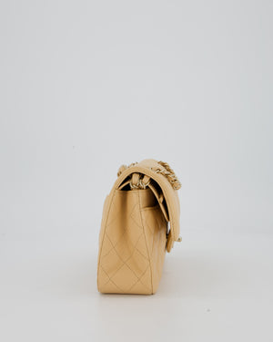 Chanel Beige Classic Medium Double Flap Bag in Lambskin Leather with Champagne Gold Hardware