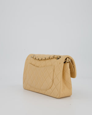 Chanel Beige Classic Medium Double Flap Bag in Lambskin Leather with Champagne Gold Hardware