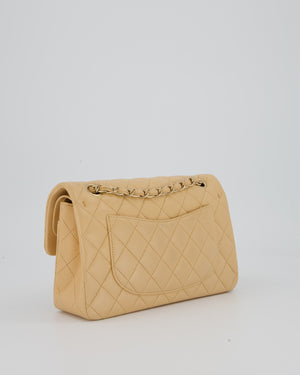 Chanel Beige Classic Medium Double Flap Bag in Lambskin Leather with Champagne Gold Hardware