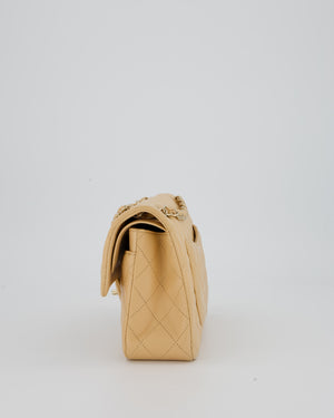 Chanel Beige Classic Medium Double Flap Bag in Lambskin Leather with Champagne Gold Hardware