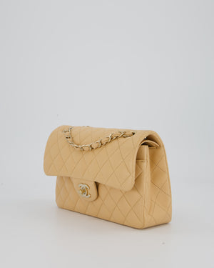 Chanel Beige Classic Medium Double Flap Bag in Lambskin Leather with Champagne Gold Hardware