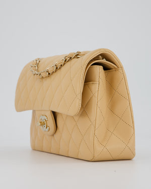 Chanel Beige Classic Medium Double Flap Bag in Lambskin Leather with Champagne Gold Hardware