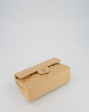 Chanel Beige Classic Medium Double Flap Bag in Lambskin Leather with Champagne Gold Hardware