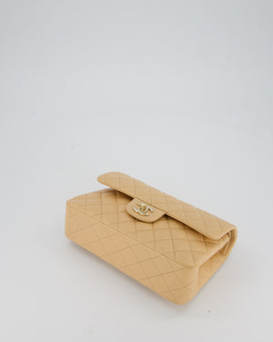 Chanel Beige Classic Medium Double Flap Bag in Lambskin Leather with Champagne Gold Hardware