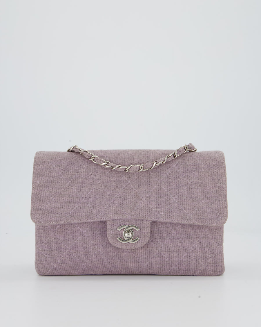 Chanel Vintage Lilac Medium Single Flap Bag in Quilted Jersey with Silver Hardware