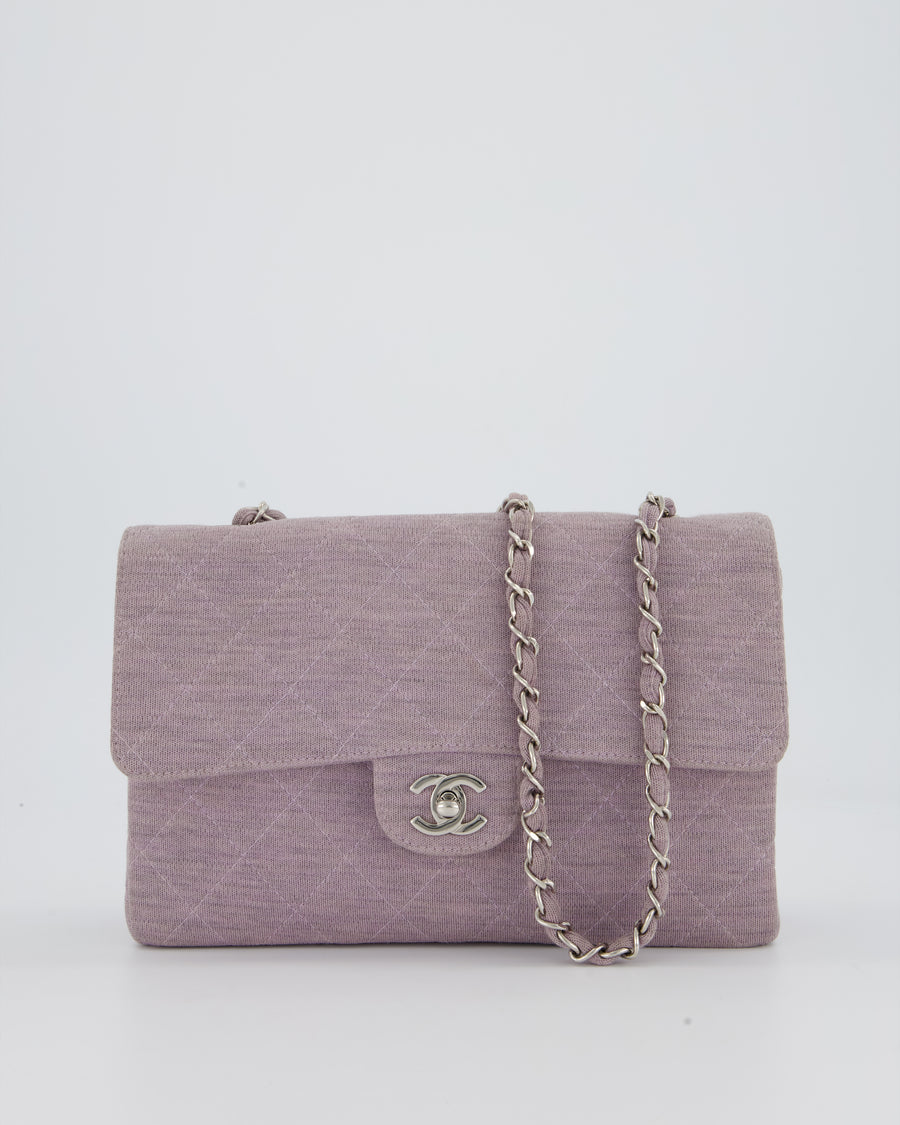 Chanel Vintage Lilac Medium Single Flap Bag in Quilted Jersey with Silver Hardware
