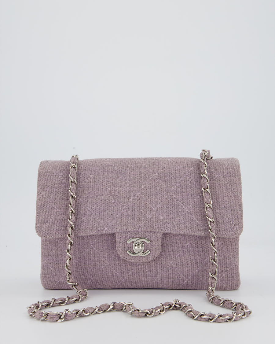Chanel Vintage Lilac Medium Single Flap Bag in Quilted Jersey with Silver Hardware