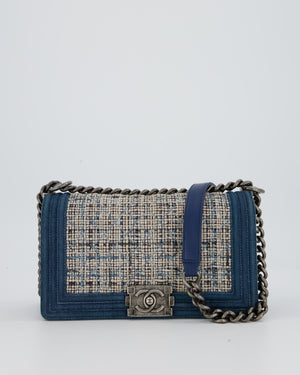 Chanel Black Medium Boy Bag in Blue Denim Tweed with Gunmetal Hardware