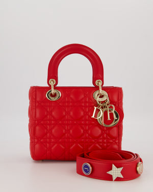 Christian Dior Small ABC Lady Dior Bag in Strawberry Red Lambskin Leather with Champagne Gold Hardware
