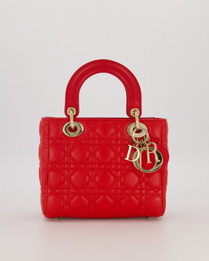 Christian Dior Small ABC Lady Dior Bag in Strawberry Red Lambskin Leather with Champagne Gold Hardware