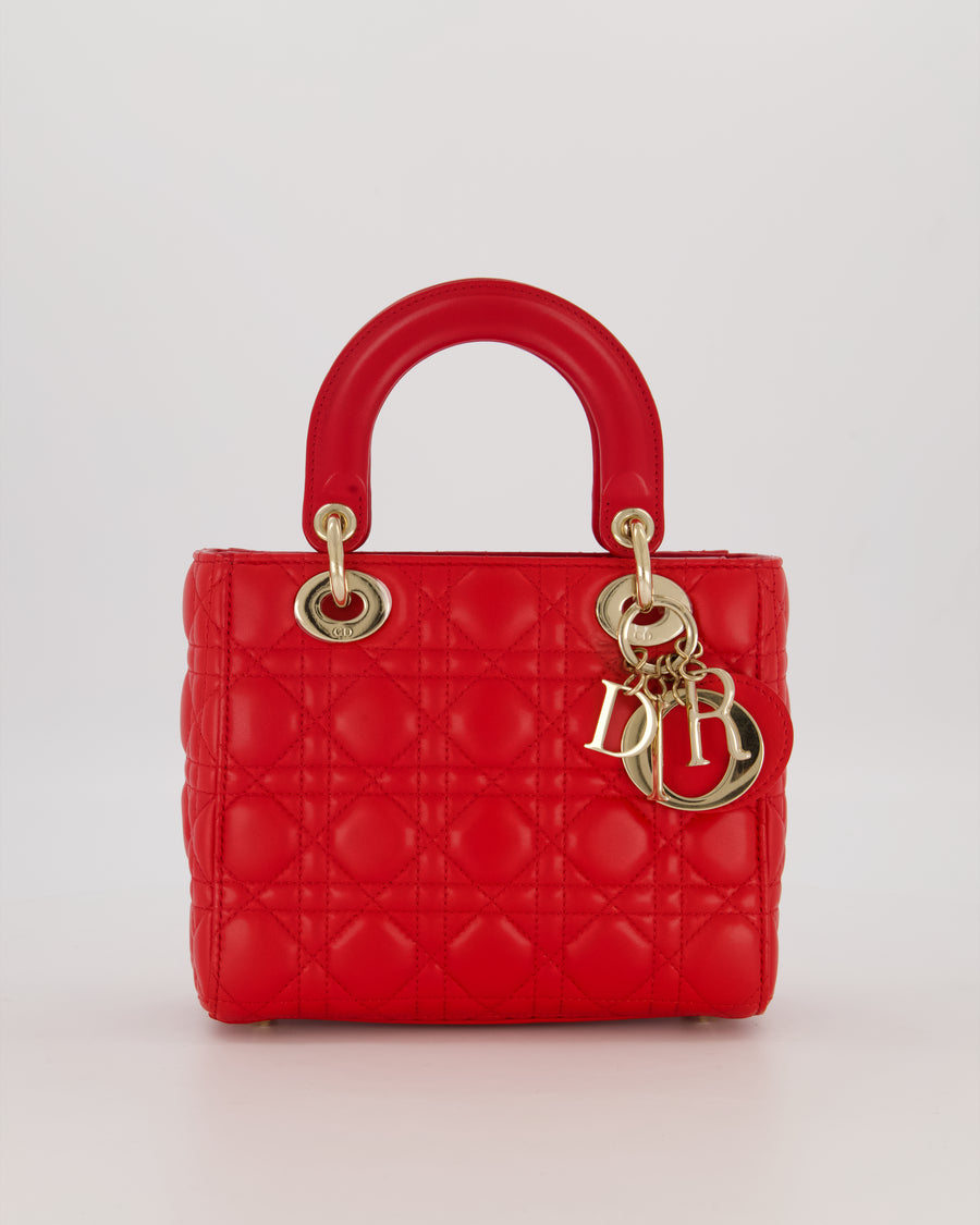 Christian Dior Small ABC Lady Dior Bag in Strawberry Red Lambskin Leather with Champagne Gold Hardware
