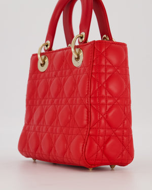 Christian Dior Small ABC Lady Dior Bag in Strawberry Red Lambskin Leather with Champagne Gold Hardware