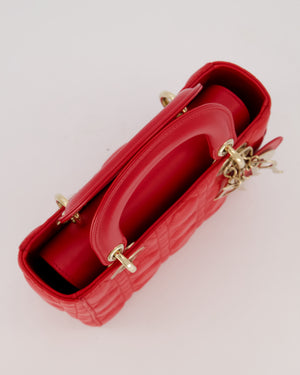 Christian Dior Small ABC Lady Dior Bag in Strawberry Red Lambskin Leather with Champagne Gold Hardware