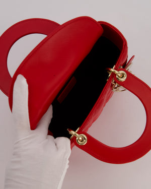 Christian Dior Small ABC Lady Dior Bag in Strawberry Red Lambskin Leather with Champagne Gold Hardware