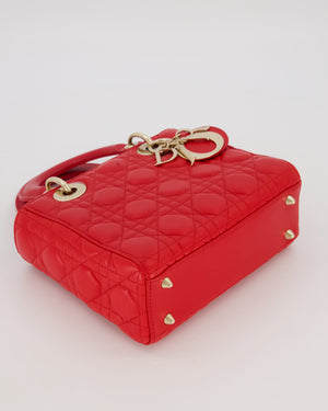 Christian Dior Small ABC Lady Dior Bag in Strawberry Red Lambskin Leather with Champagne Gold Hardware