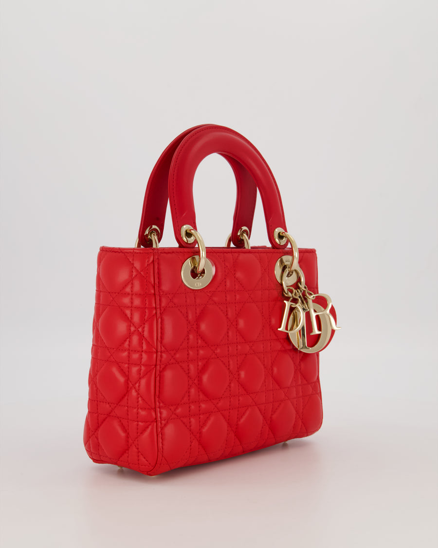 Christian Dior Small ABC Lady Dior Bag in Strawberry Red Lambskin Leather with Champagne Gold Hardware