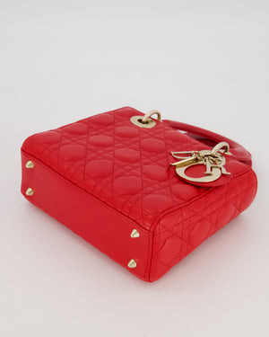 Christian Dior Small ABC Lady Dior Bag in Strawberry Red Lambskin Leather with Champagne Gold Hardware