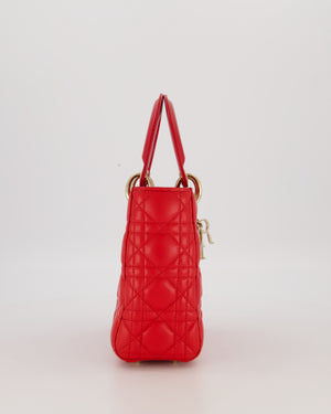 Christian Dior Small ABC Lady Dior Bag in Strawberry Red Lambskin Leather with Champagne Gold Hardware