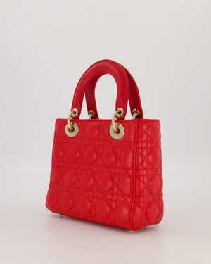 Christian Dior Small ABC Lady Dior Bag in Strawberry Red Lambskin Leather with Champagne Gold Hardware