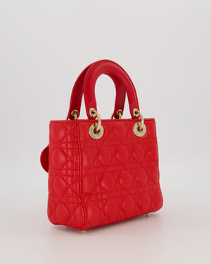 Christian Dior Small ABC Lady Dior Bag in Strawberry Red Lambskin Leather with Champagne Gold Hardware