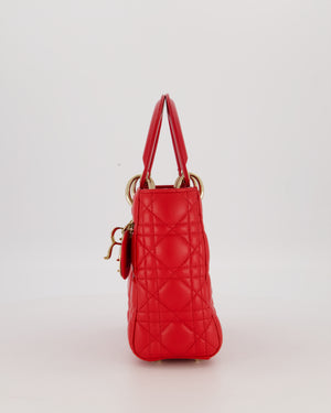 Christian Dior Small ABC Lady Dior Bag in Strawberry Red Lambskin Leather with Champagne Gold Hardware