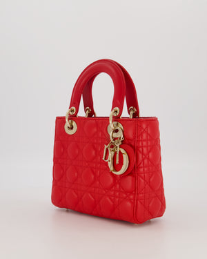 Christian Dior Small ABC Lady Dior Bag in Strawberry Red Lambskin Leather with Champagne Gold Hardware