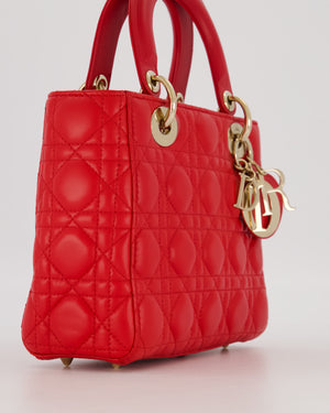Christian Dior Small ABC Lady Dior Bag in Strawberry Red Lambskin Leather with Champagne Gold Hardware