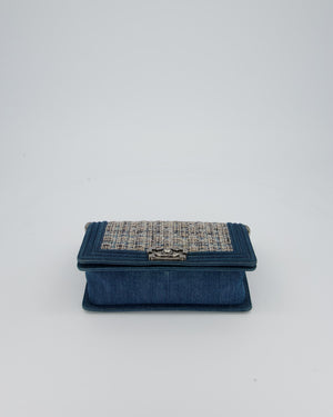 Chanel Black Medium Boy Bag in Blue Denim Tweed with Gunmetal Hardware
