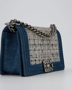 Chanel Black Medium Boy Bag in Blue Denim Tweed with Gunmetal Hardware